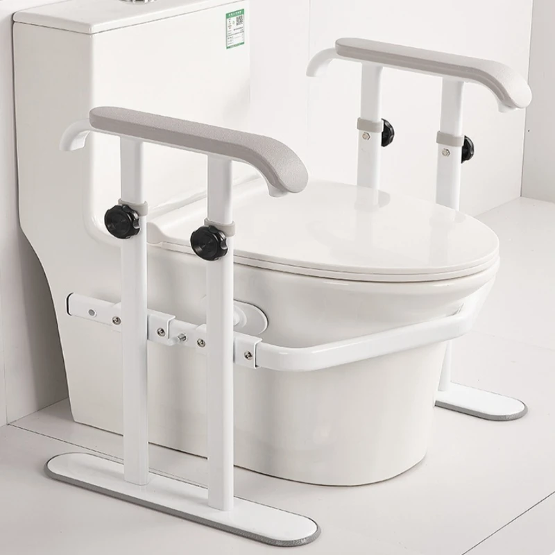 No Drill Commode Safety Bar, 6 Level Height Adjustable Toilet Rail, Double Armrest Elderly Support, Non Slip Bathroom Stand