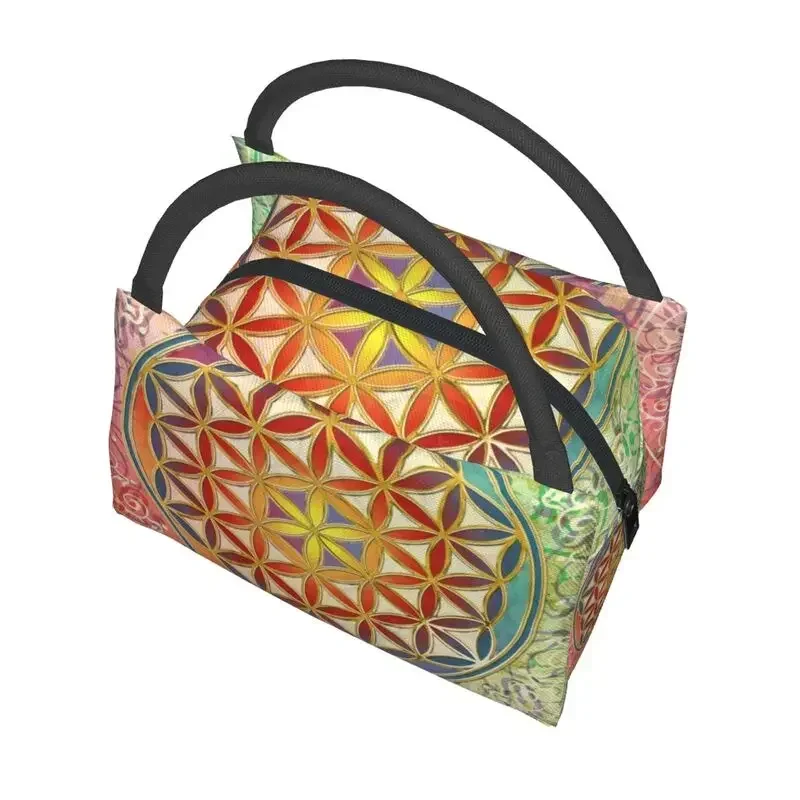 Flower Of Life Vintage Geometric Thermal Insulated Lunch Bags Women Mandala Resuable Lunch Container Storage Meal Food Box