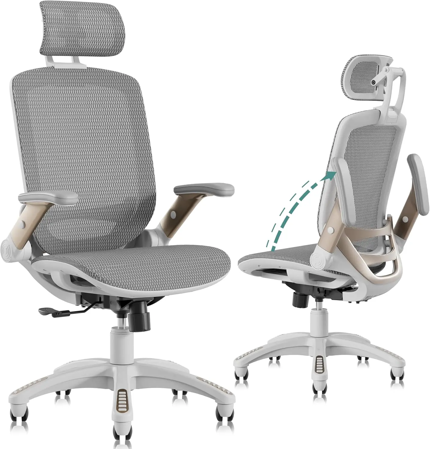 Ergonomic Office Chair, High Back Home Desk Chair with Headrest, Flip-Up Arms, 90-120° Tilt Lock and Wide Cushion, Big and Tall