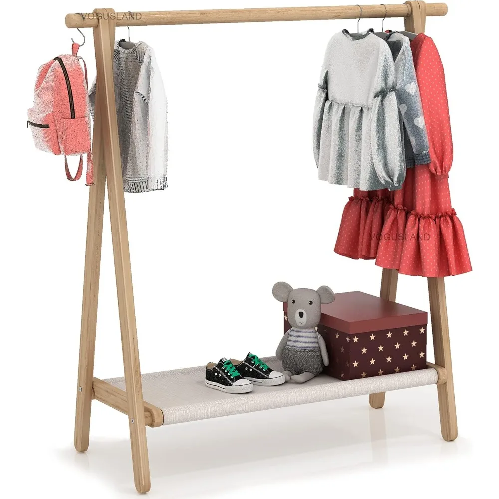 

Dress up Rack, Child Garment Rack, Kids Clothing Rack with Storage Shelf (Natural Beech, 38" L x 14.5" W x 40" H)