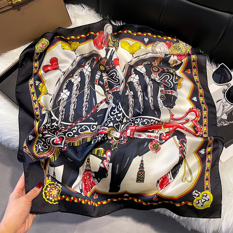 جديد فاخر طباعة 70*70 سنتيمتر الحرير مربع وشاح المرأة لينة الساتان هيرباند منديل التعادل الإناث عقال Foulard حقيبة الشريط هدية #6