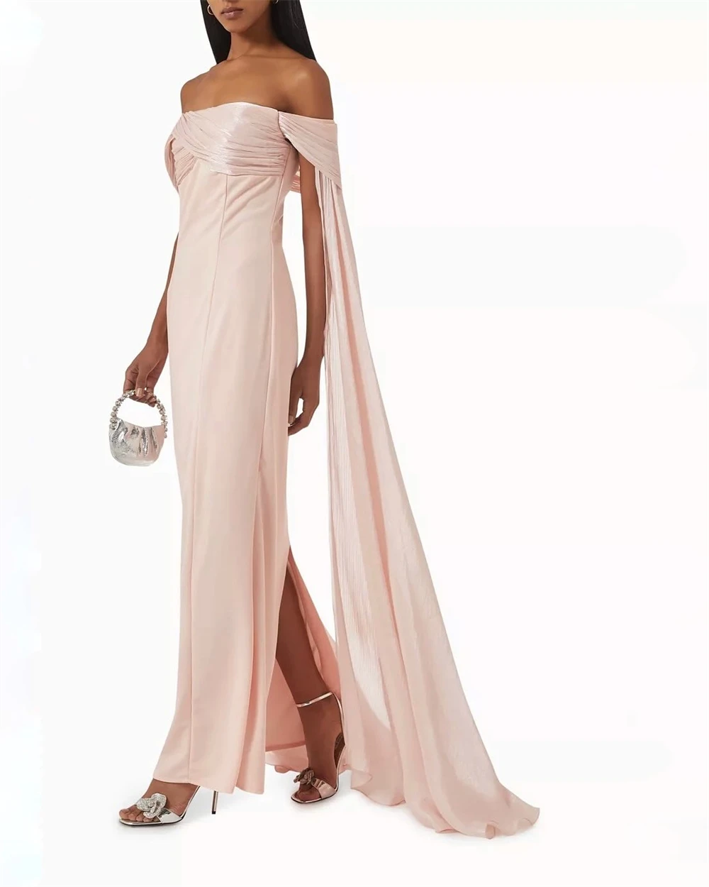 

Customized Soft Pink Jersey Evening Dresses Exquisite Off the Shoulder Homecoming Dresses Modern Special Occasion Gowns
