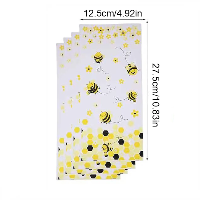 50Pcs Cartoon Bee Printed Plastic Bag Transparent Candy Bag Birthday Celebration Bag Baking Party Cookie Packaging Bag