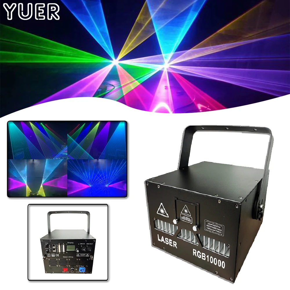 YUER 10W full color laser light 30Kpps DMX512 For DJ Disco Stage Wedding Music Party Concert Stadium Scanning Laser Projector