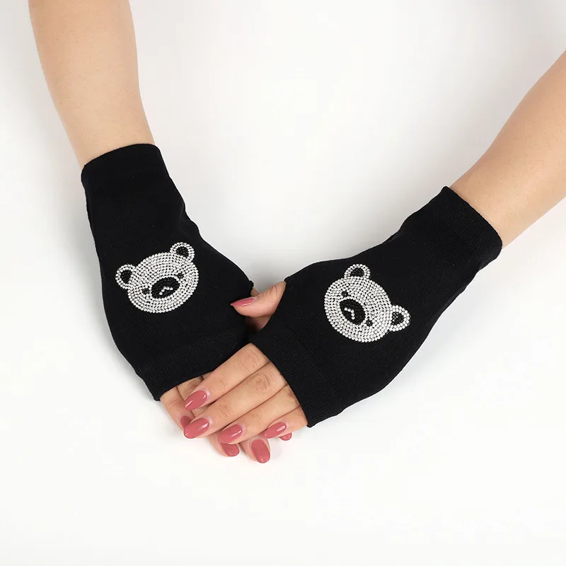 Frühling und Herbst schwarze Halb finger handschuhe mit Nieten