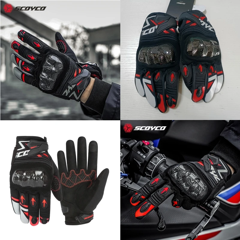 Motorcycle Riding Gloves Carbon Fiber Shell Knuckle Protection Palm Rubber Anti-slip Riding Full Finger Gloves