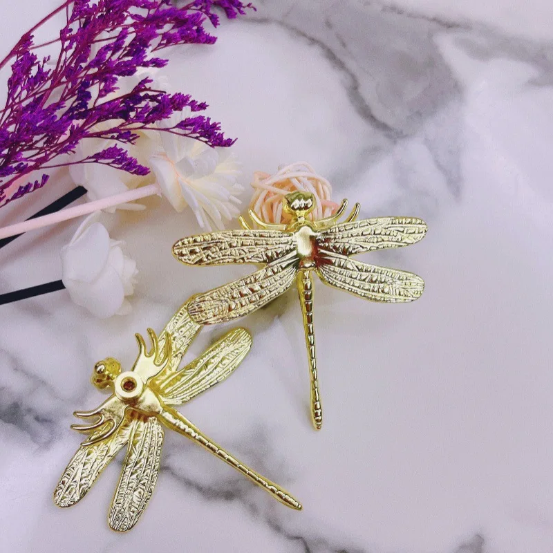 Luxury Gold Dragonfly Handles European American Style Cabinet Wardrobe Drawer Pulls Cross-Border Furniture Decorative Accessorie
