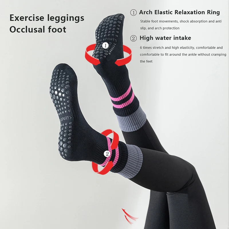 Calcetines de algodón transpirables de media pantorrilla para Yoga, medias antideslizantes a rayas de Color sólido para deportes, Pilates, baile, Fitness, entrenamiento