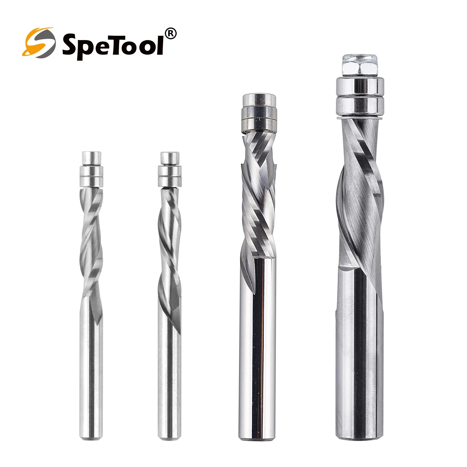 

Spetool 1pc Solid Carbide Bearing Guided Spiral Flush Trim Router Bit 1/4 1/2 inch Shank CNC UP&DOWN Cut Milling Cutter for Wood