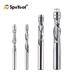 Spetool 1pc Solid Carbide Bearing Guided Spiral Flush Trim Router Bit 1/4 1/2 inch Shank CNC UP&DOWN Cut Milling Cutter for Wood