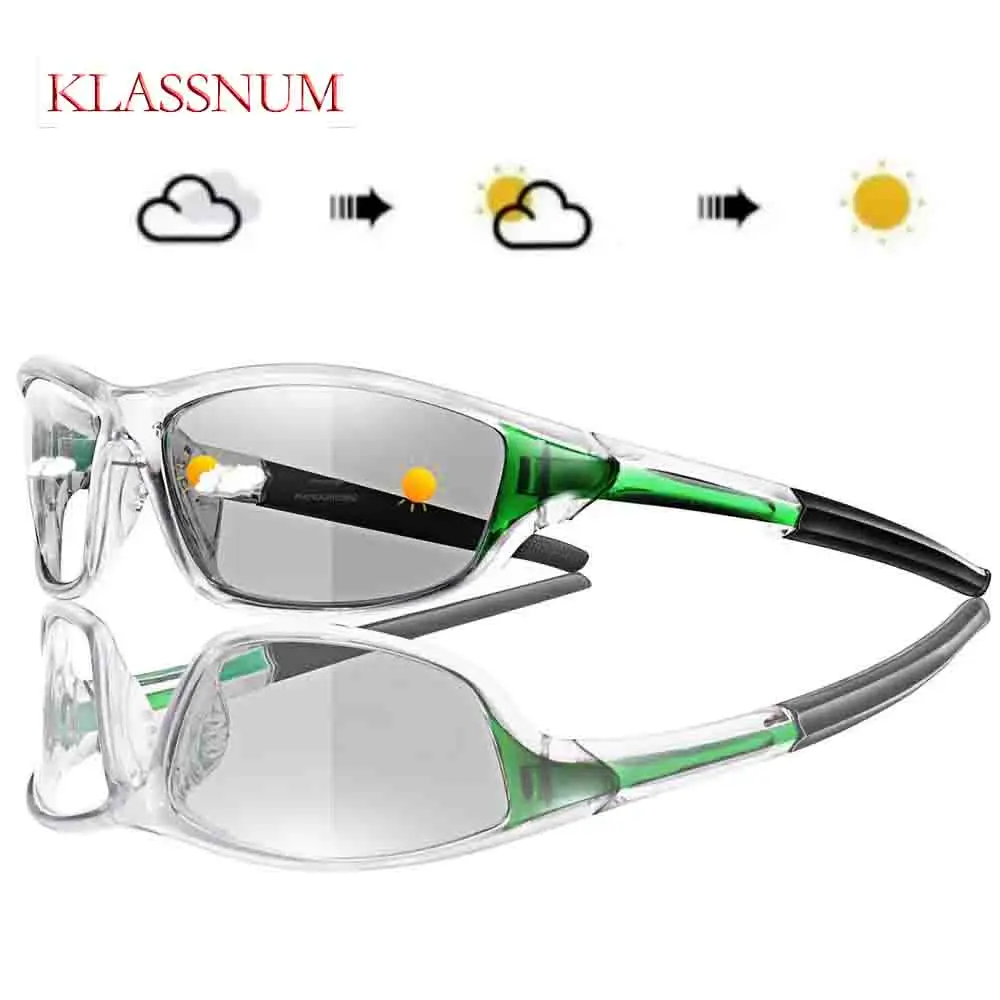 

KLASSNUM Color-changing Riding Sunglasses Men Women Sports Glasses Running Fishing Goggles UV400 Clear Lens Eyewear