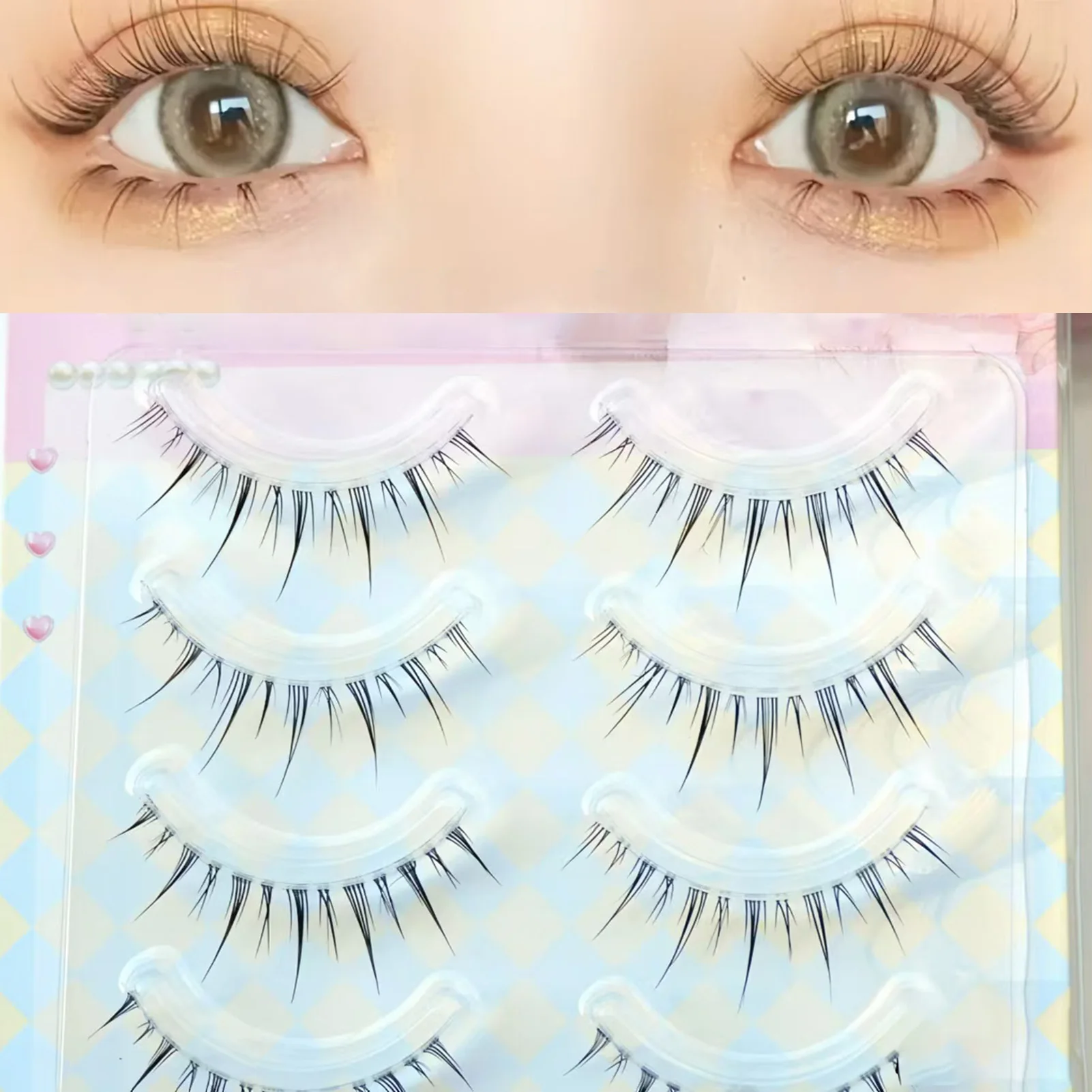 Tiras de pestañas Manga, banda transparente DIY, pestañas finas, Kit de extensión de pestañas de aspecto realista para maquillaje de viaje de fiesta diaria
