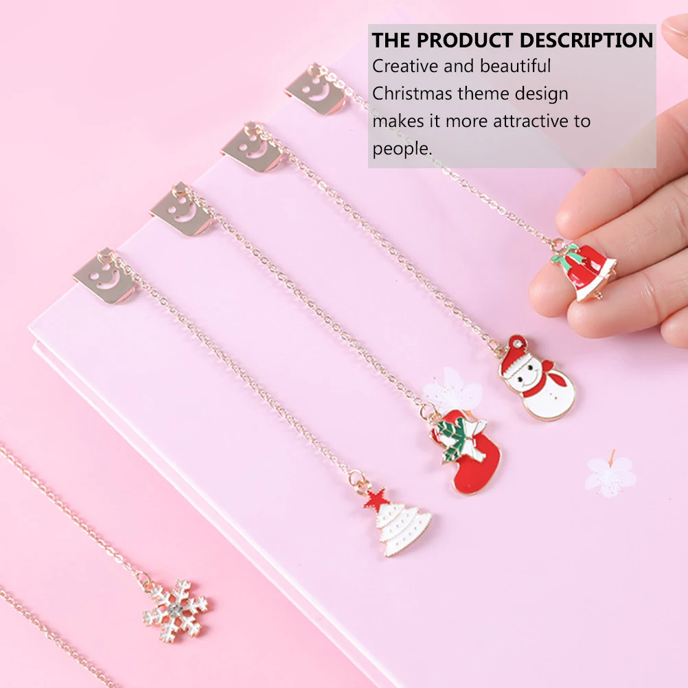 

5pcs Metal Bookmarks Creative Christmas Sturdy NonFading Gifts Students Writers Readers Beautiful Pendant Compact