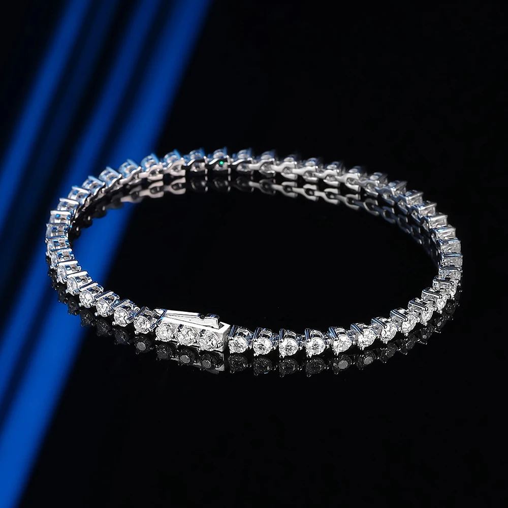 2.5/3mm D Color Full Moissanite Tennis Bracelet for Women Men GRA Certified S925 Silver 3 Prong Setting Diamond Bracelet Jewelry