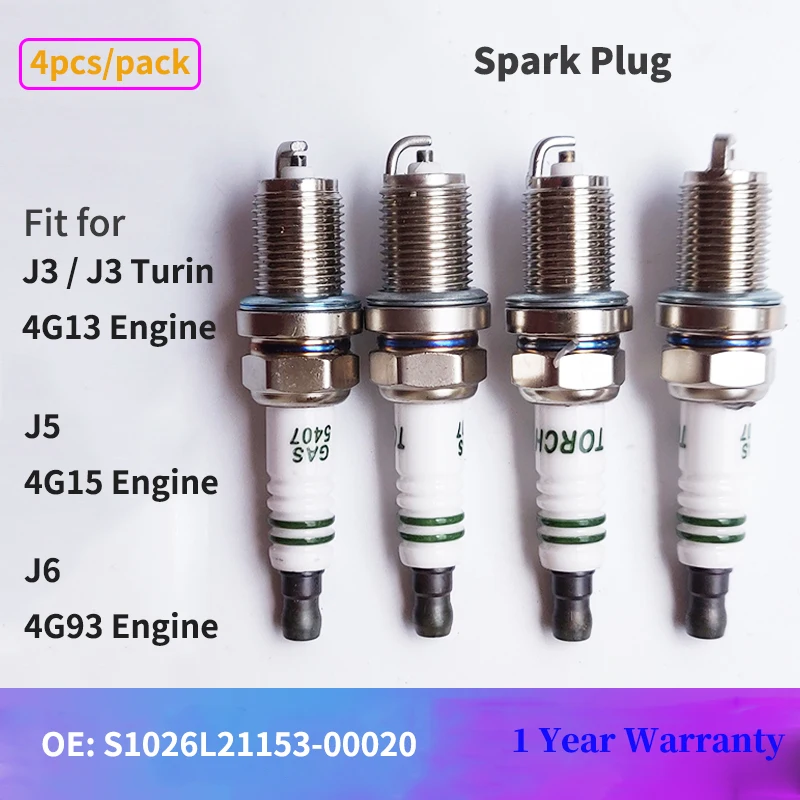 4pcs/pack Spark Plug for JAC J3 4G13 J5 4G15 J6 4G93 Engine Gasoline Ignition S1026L21153-00020