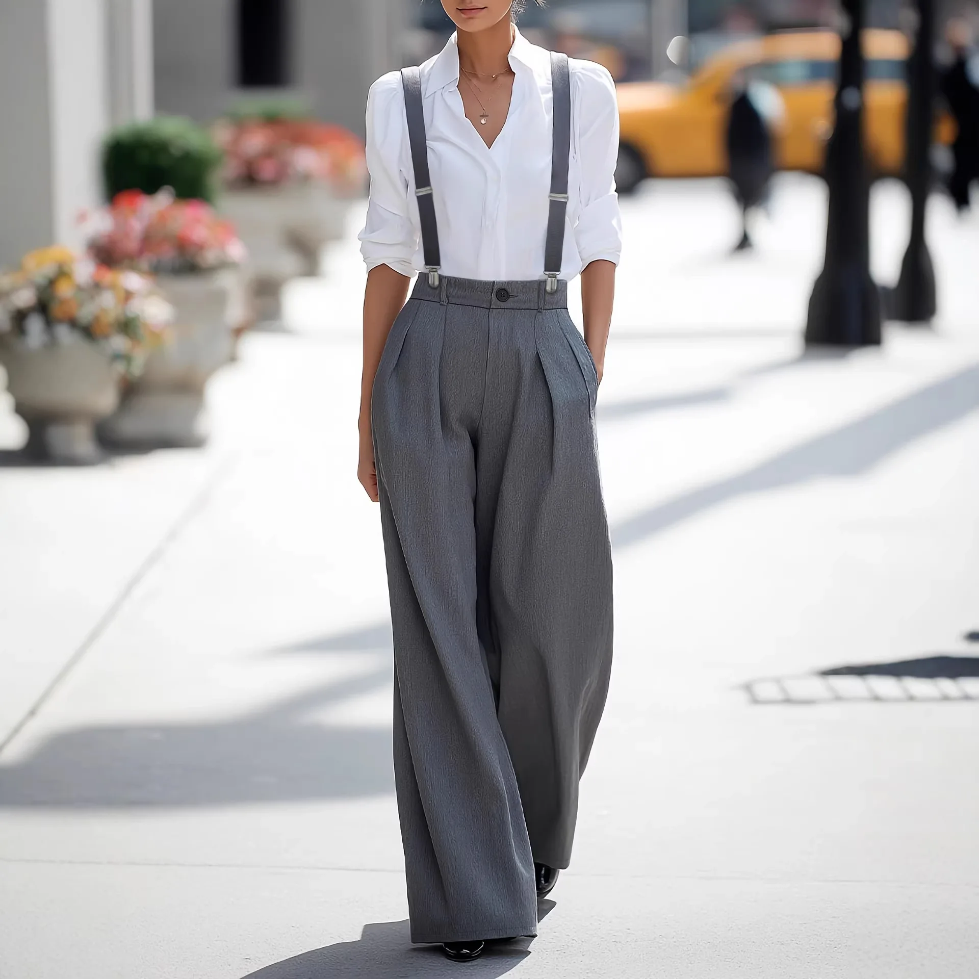 Clothing Suspenders with Adjustable and Removable Shoulder Straps and Pockets for Daily Workplace Suits and Casual Trousers