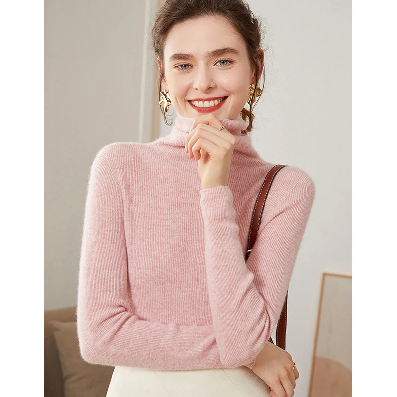 Women 100% Cashmere Pullover 2022 New Arrival Turtleneck Elasticity Sweater Female Warm Soft Basic Jumper Solid Slim Femme