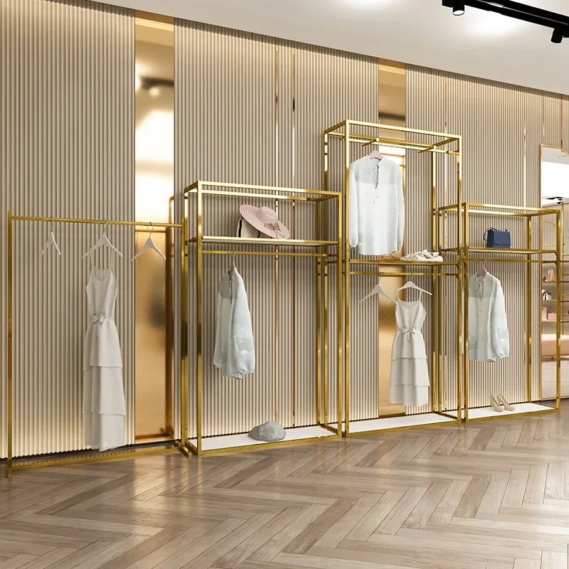 Stainless steel hanger display floor-to-ceiling women's clothing store brushed clothes shelf
