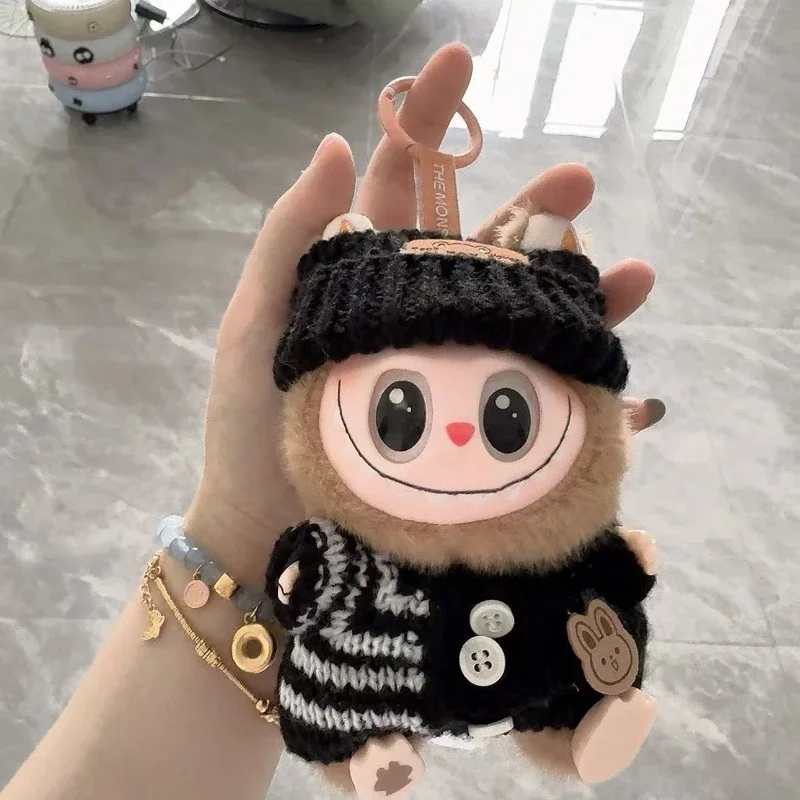 Labubu pendentif bouton tricoté pull Labubu chapeau paquet vinyle poupée remplacement bébé vêtements ensemble blythe poupée vêtements barbie chaussures