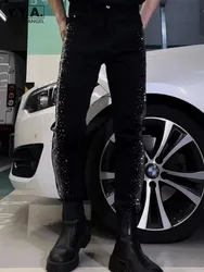 Shiny Diamonds Jeans Men Slim Fit Stretchy Pencil Pants Casual Night Clubwear Long Trousers Designer Autumn Party Denim Pants