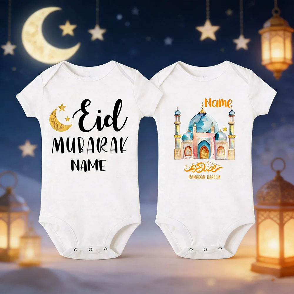 

Персонализированный комбинезон для новорожденных на Ид Мубарак с именем, наряд для мусульманских праздников, боди для младенцев на Рамадан