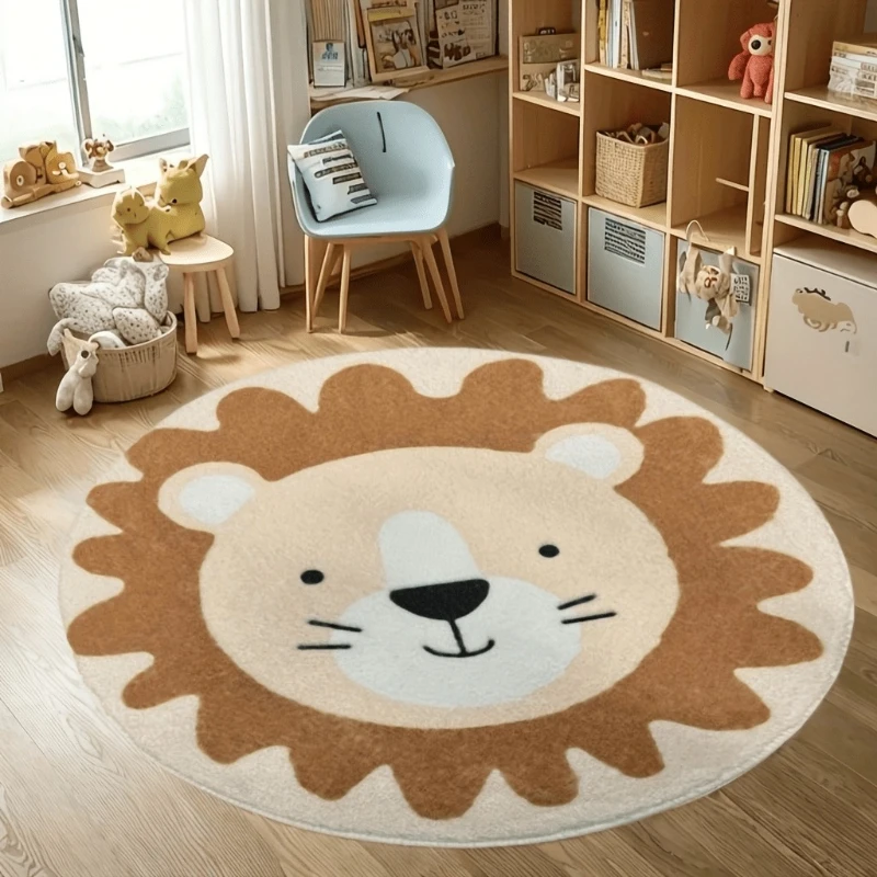 Cartoon Lion Round Bedroom Bedside Imitation Cashmere Carpet Children's Room Home Sofa Anti-Slip Carpet Home Decoration