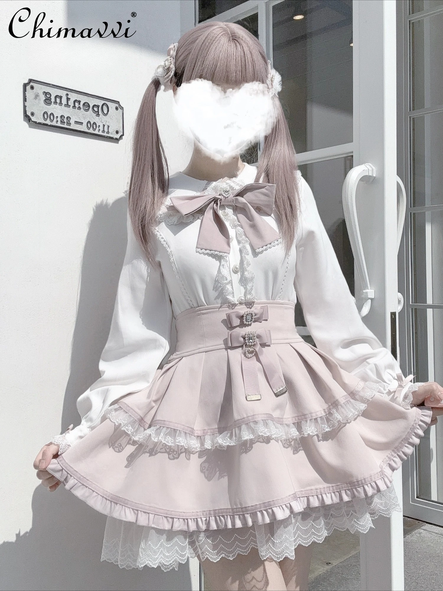 Original Japanese Style Mine Series Bow Lace Long Sleeve Shirt Mass-Produced Cute Bunny Ears Sweet Girl Lolita Shirt Blouse