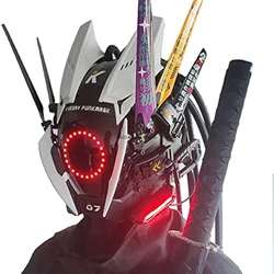 JAUPTO Punk Mask Cosplay for Men, Multicolor LED Round Light Mask Cosplay Halloween Fit Party Music Festival Accessories