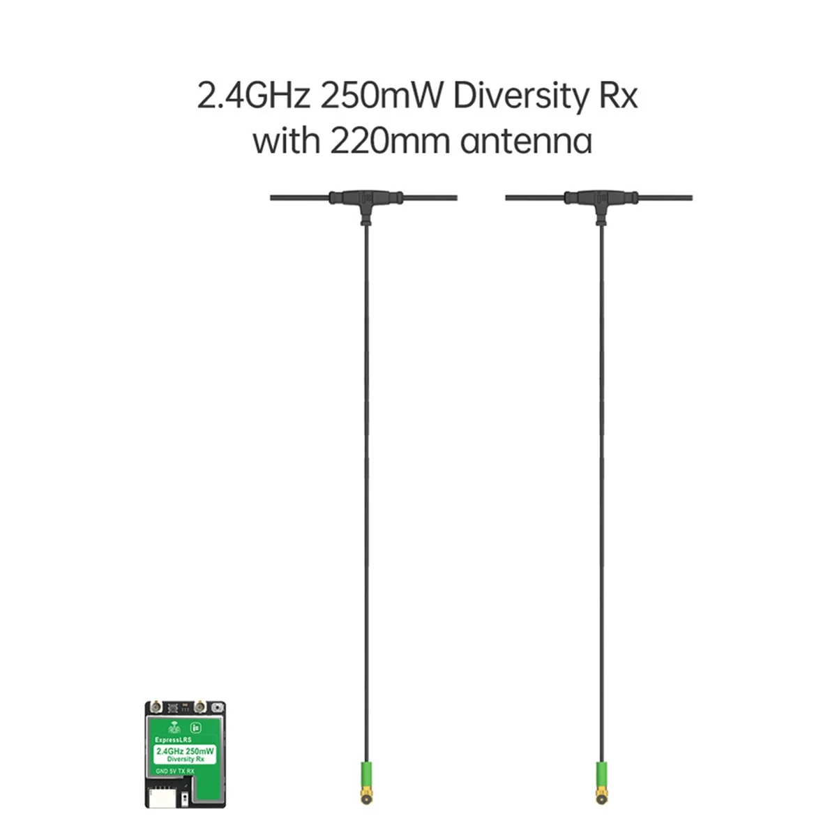 ELRS Diversity Receiver ELRS 2.4GHz 250mW True Diversity RX with 220mm Dual Antenna for FPV C