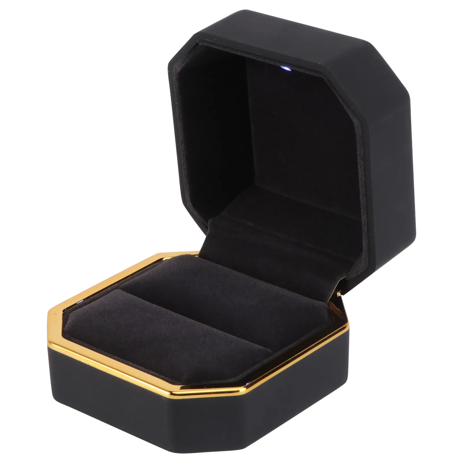 1Pcs Octagonal Creative Ring Box LED Lit Interior Elegant Design Dustproof Jewelry Box for Wedding Engagement Ring Storage