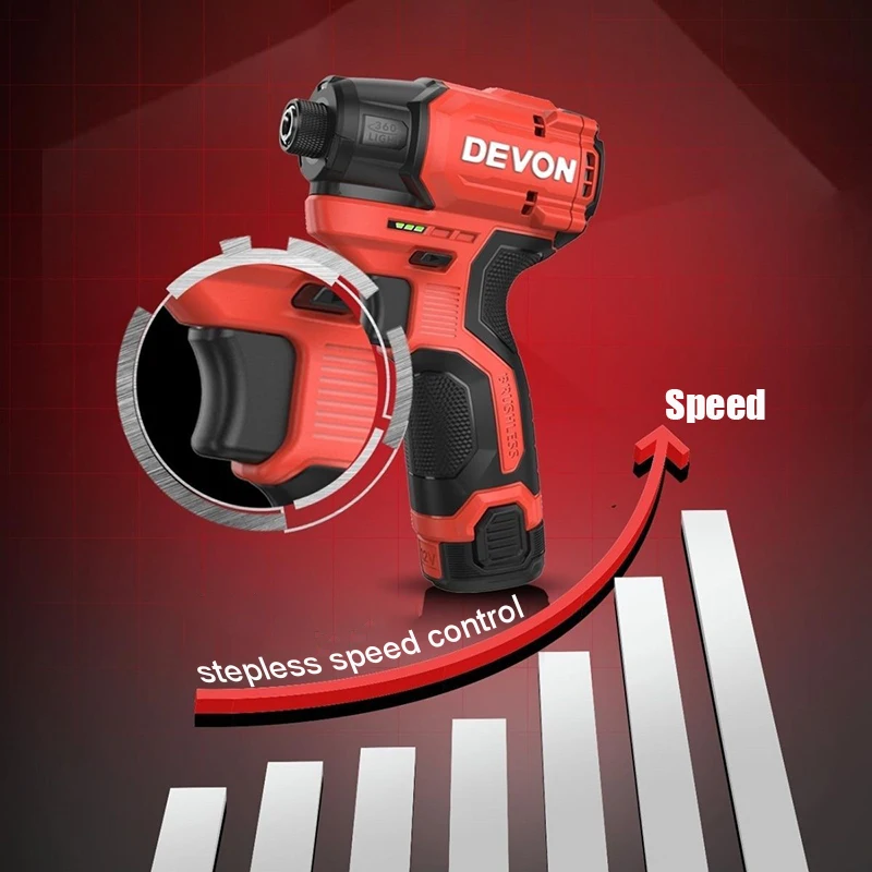 Devon 5767 12v Cordless Impact Screwdriver Brushless 140Nm 3300rpm 4100ipm 2 Intelligent Function Gear Share Battery Platform