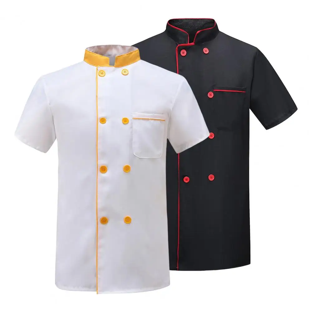 Chef Uniform Double Breaste Short Sleeve Chef Shirt Stain-resistant Chef Jacket Restaurant Work Uniform Canteen Waiter Shirt