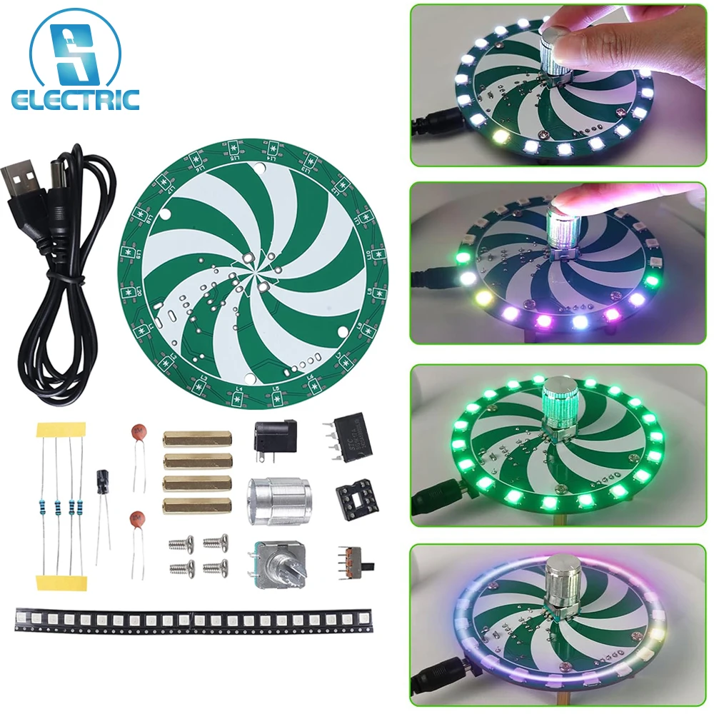 DIY Electronic Practice Kit SMD WS2812B RGB LED Light Soldering Learning Kit With Knob Adjustable Light Mode Flashing Speed