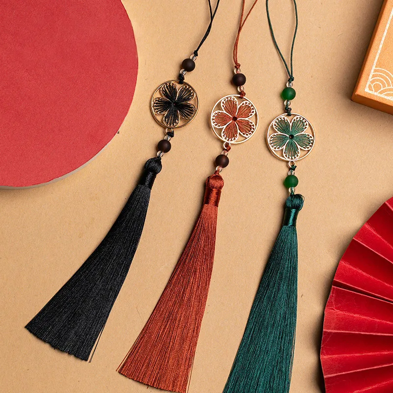 1PC Leaf Peach Blossom Tassel Spike Handmade Embroidered with Hanging Rope Tassels Pendant DIY Craft Accessories