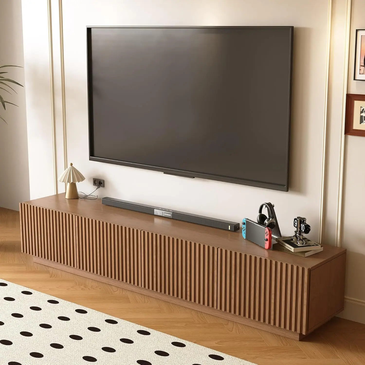 

86.61" Mid-Century Modern TV Stand for TVs up to 85", Sturdy Living Room Furniture Media Console with Large Storage Space, Enter