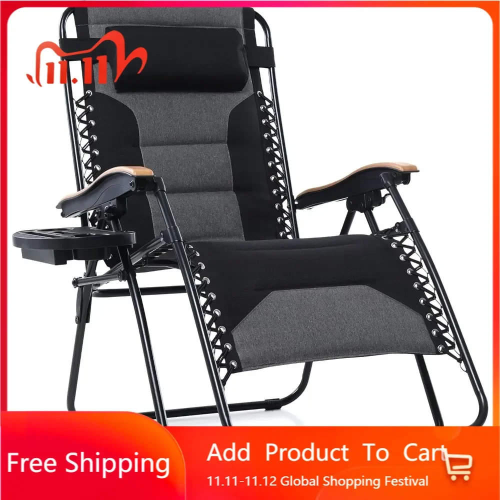 

XXL Oversized Padded Zero Gravity Chair, Foldable Patio Recliner, 30" Wide Seat Anti Gravity Lounger with Cup Holder, Support 4