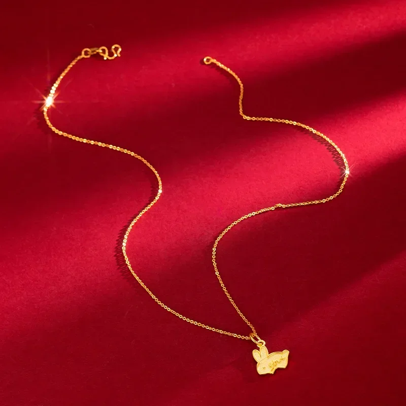 

9999 Real Gold 24K New Natal Year Zodiac Rabbit Letter Love Pendant Bunny Necklace