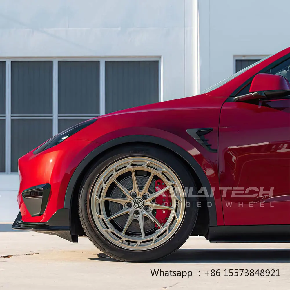 Custom Monoblock Forged Wheels 19-20 Inch Satin Bronze Side Undercut Rims 5x114.3 Fit for  Model 3 Model Y