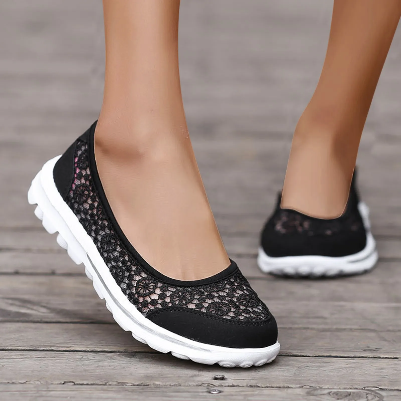 Women Breathable Shoes Summer Shallow Slip On Lightweight Mesh Work Shoes Sporty Breathable Comfortable Lace Sneakers New