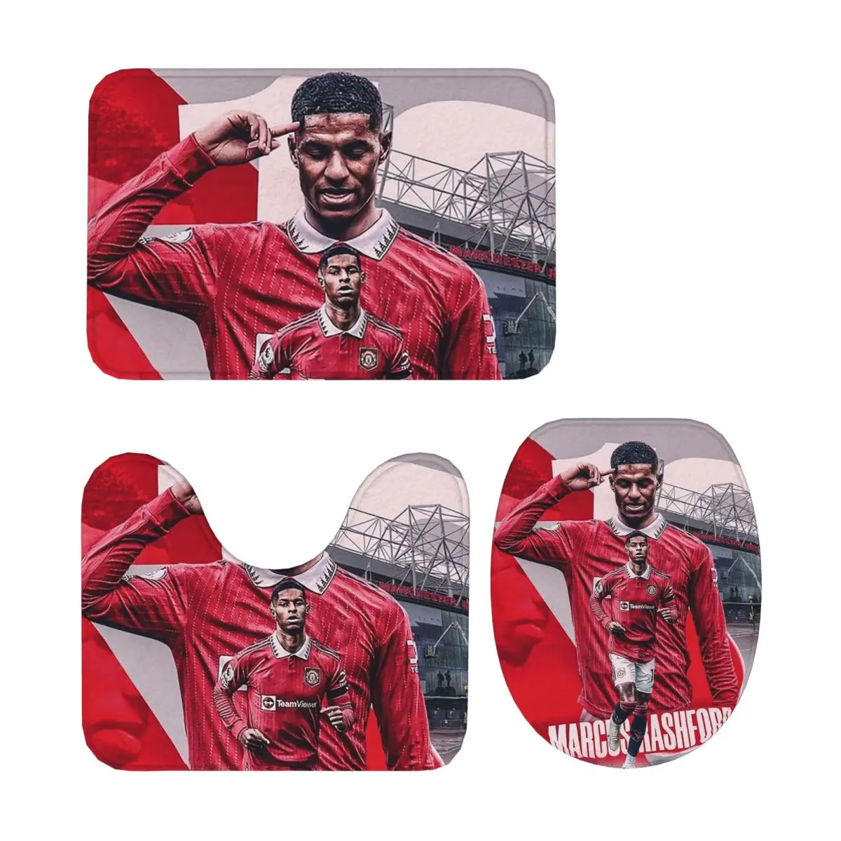 

Marcus Rashford New Goal Celebration 3-х предметный коврик для ванной комнаты, набор для ванной комнаты, крышка для унитаза, домашний декор, нескользящий ковер, напольный ковер