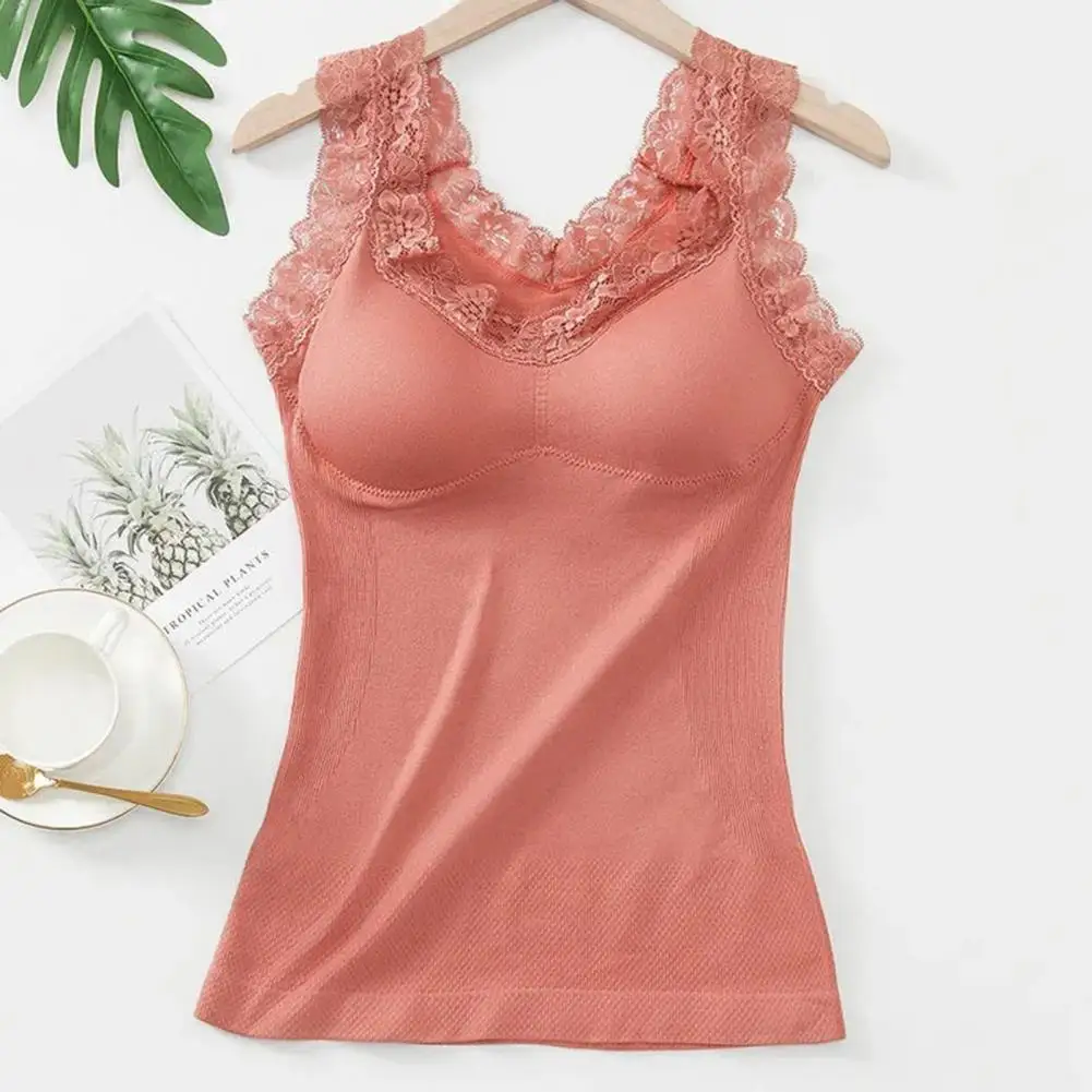 

Camisole with Breast Pads Lace Camisole with Chest Pads for Women Stretchy V Neck Bottoming Vest for Summer Winter for Office