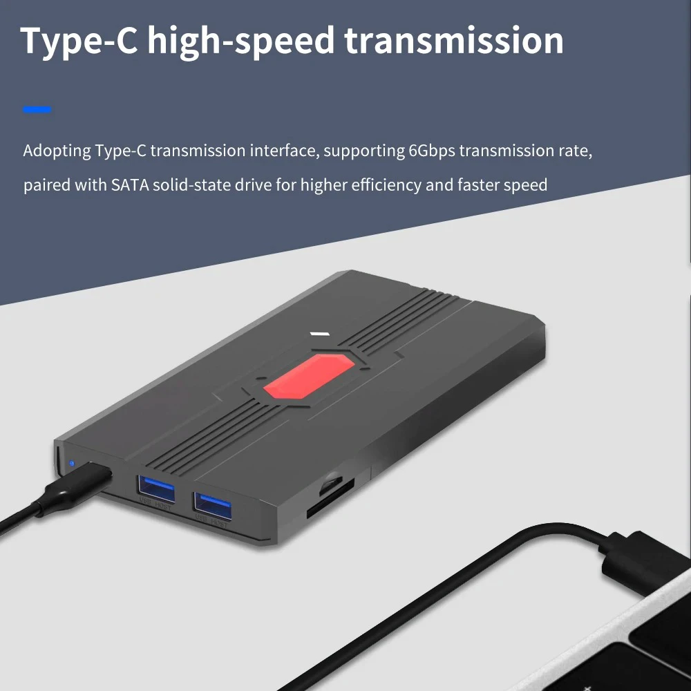 2.5 HDD/SSD Case 6 IN 1 SATA to USB 3.0 Adapter Case 6Gbps HD External Hard Drive Enclosure Box for TF Card Type USB-C Enclosure