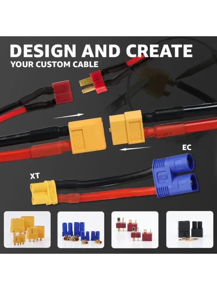 31BA Electronics Wiring Assortment with XT30 XT90 EC3 EC5 T Parts, Plastic Housings, Silicone Wire and Shrink Tubing for Repair