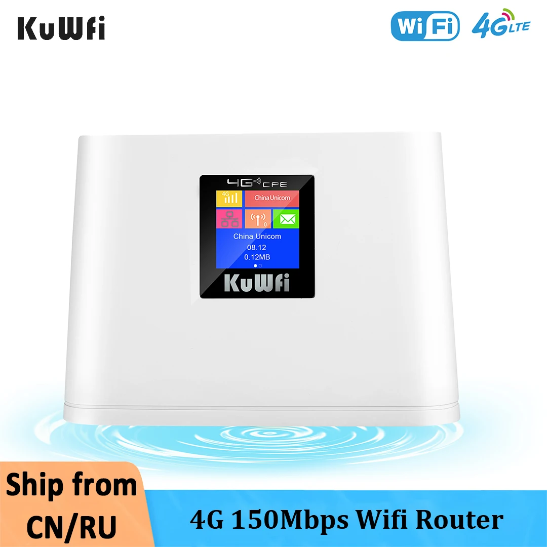 

KuWFi Unlocked 4G Wifi Router With Sim Card Slot 150Mbps Lte Router Wireless Portable Pocket wifi Mobile Hotspot Smart Display