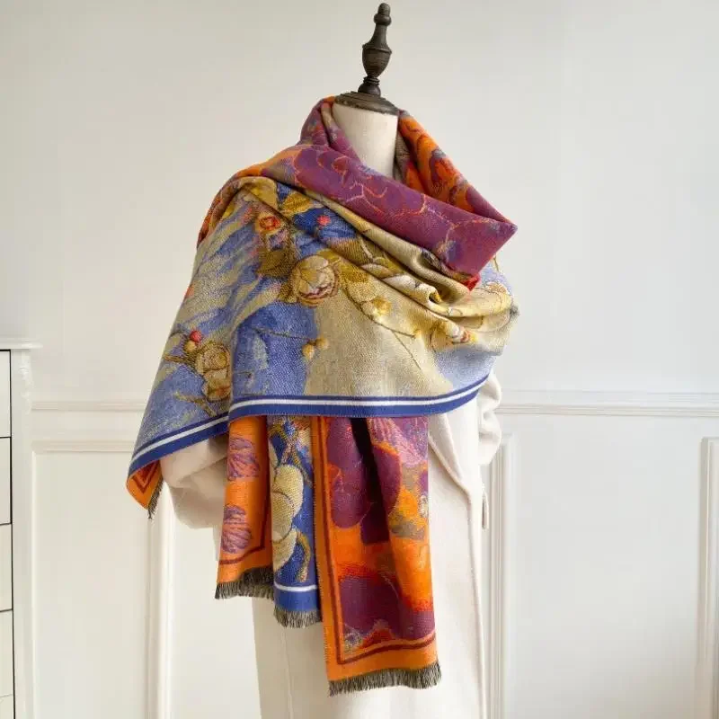 

Oil Painting Scarf Pashmina Cashmere Soft Warm Shawl 2024 Winter New Coldproof Windproof Thick Travel Blanket Scarfs Wraps