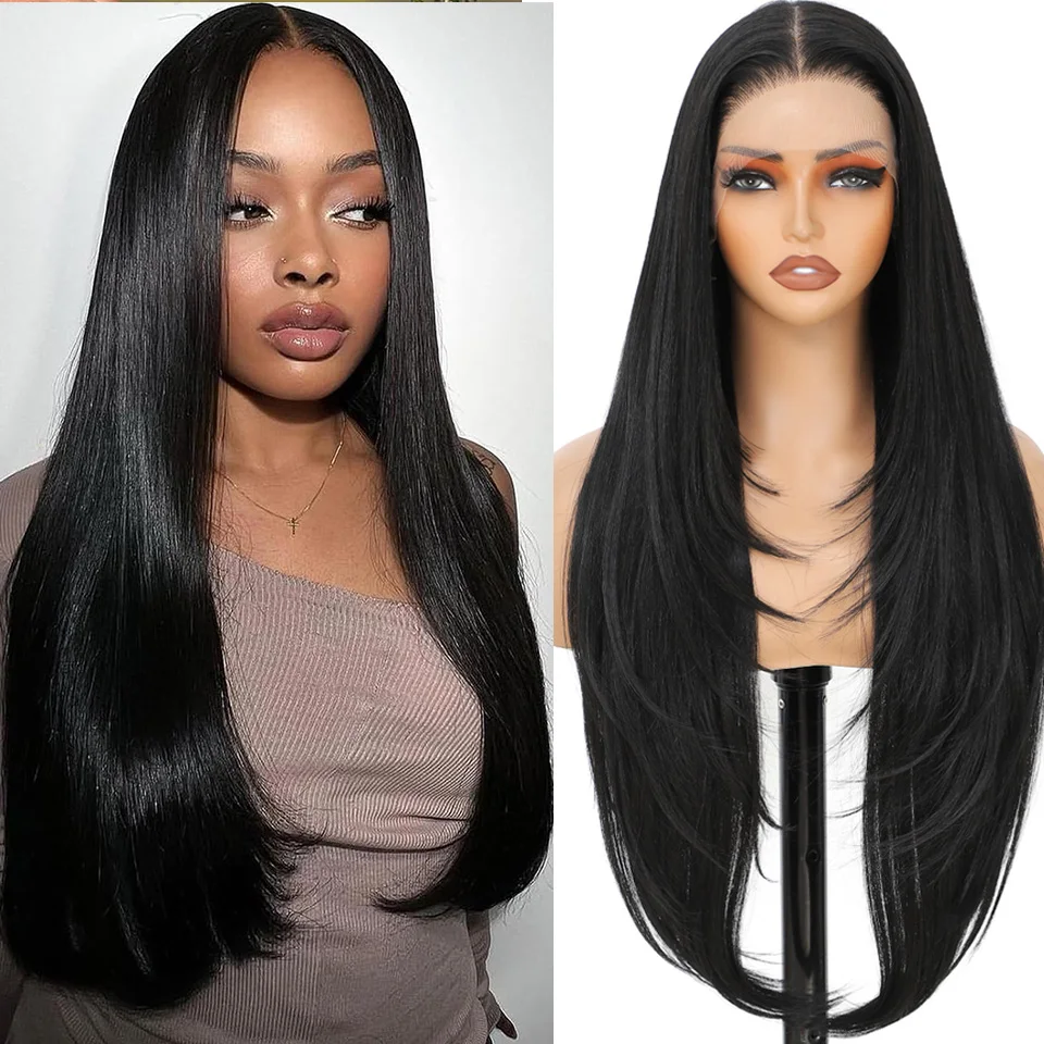 

30 Inch Synthetic 13x4 Lace Front Wig Straight 13x4 Transparent Lace Front Wigs 180% Density High Temperature Fiber Cosplay Wigs