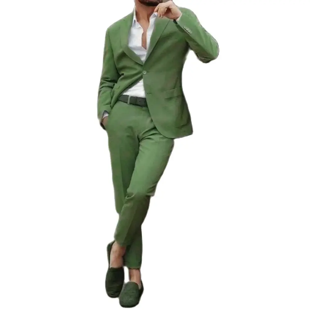 Suits for Men Green Slim Fit Costume Homme Single Breasted Peak Lapel Outfits 2 Piece Jacket Pants Formal Party Clothing 032A