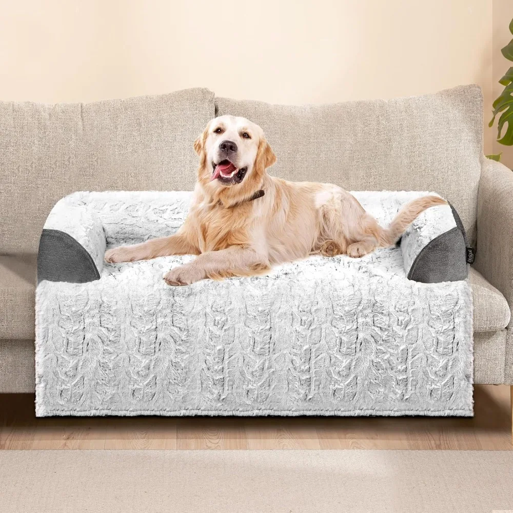 

calming large dog bed for couch – 41"x37" washable non-slip plush sofa protector for dogs, removable cover, soft furniture mat i