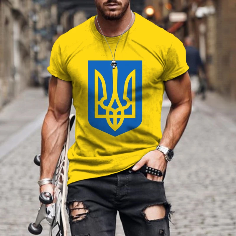 3D Print Ukrainian National Emblem T Shirt For Men Summer Vintage Casual O-neck Oversized Tees Tops Camisetas De Hombre