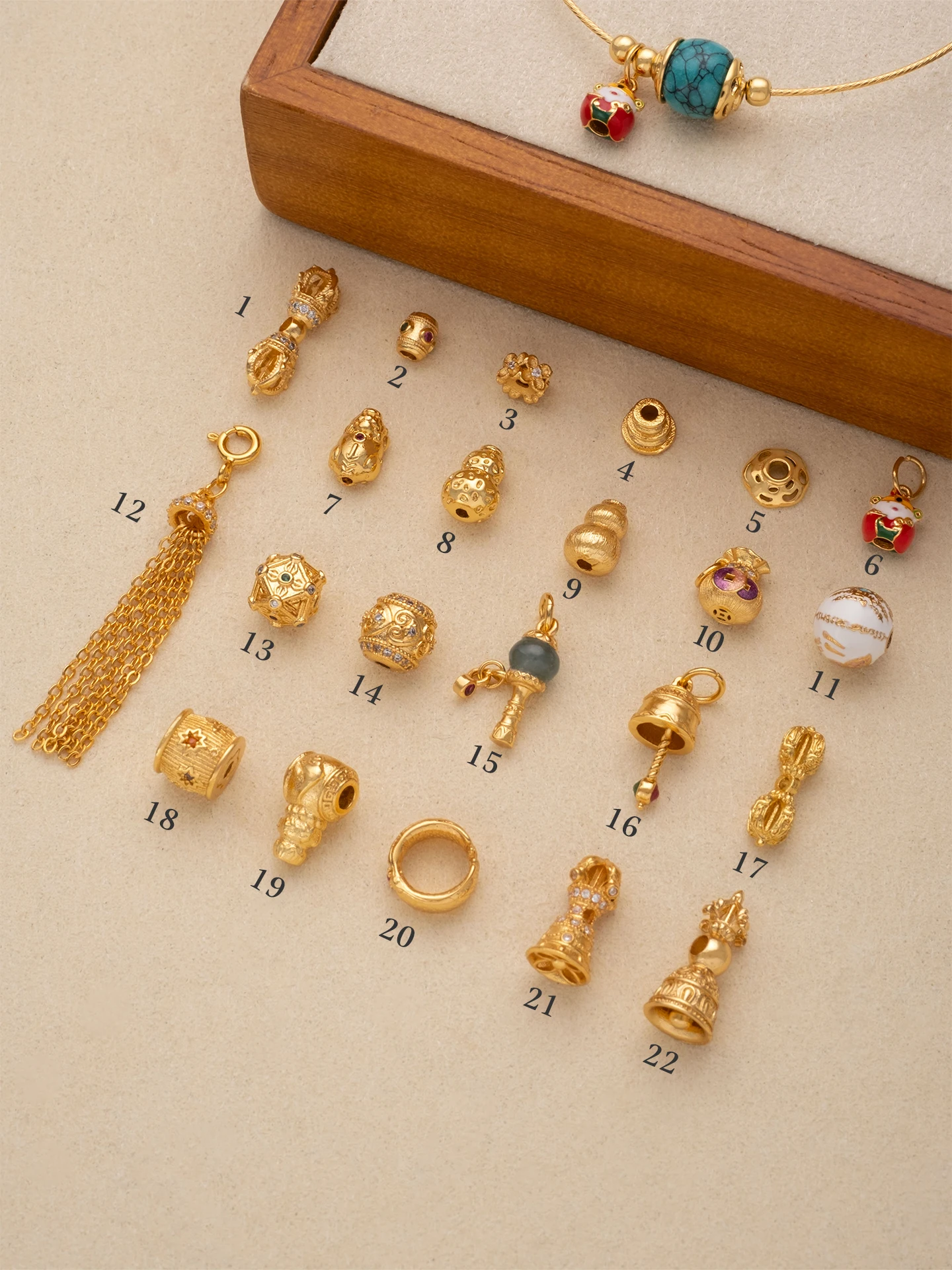 Pulsera DIY chapada en oro, borla de Nelace, cuentas Luy, colgante de aleación fina versátil, accesorios de joyería Faion